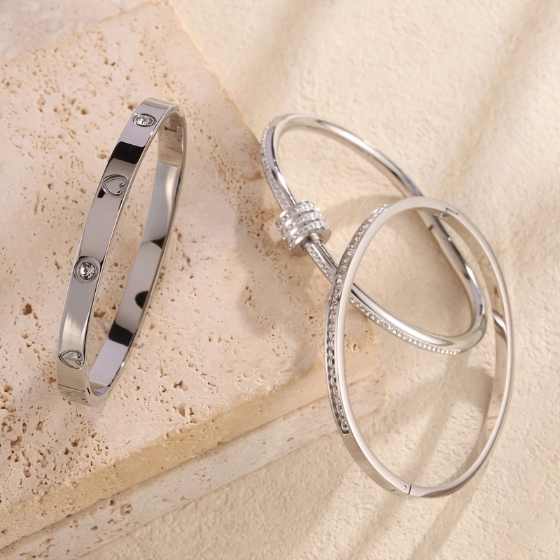 3pc Elegant Retro Stainless Steel Bracelets with Zirconium